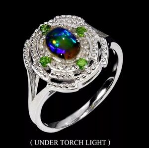 925 Sterling Silver Ring Fire Opal Chrome Diopside Gemstone Jewelry Size 8.5